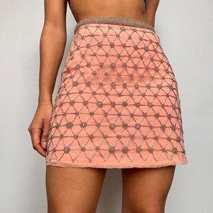 TOPSHOP peach/pink embellished mini skirt